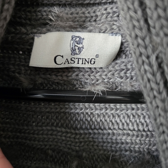Casting Wool & Rabbit Fur Shawl Cardigan Grey Size Small Fringe - Picture 6 of 6